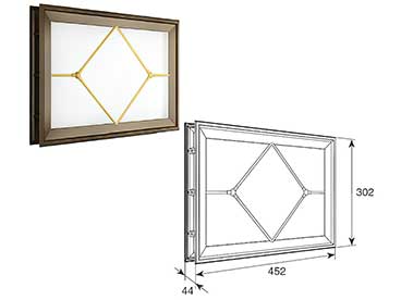 Окно акриловое 452×302 белое с раскладкой ромб для панелей со структурой филенка