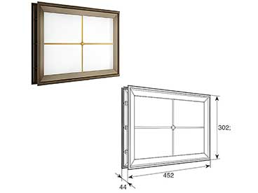 Окно акриловое 452×302 белое с раскладкой крест для панелей со структурой филенка